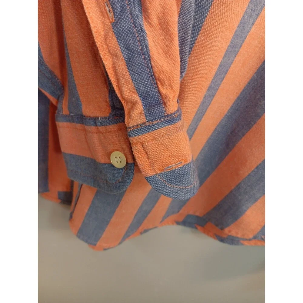 Vintage J.Crew Men's XL Long Sleeve Button Down Shirt Orange Blue Striped Casual